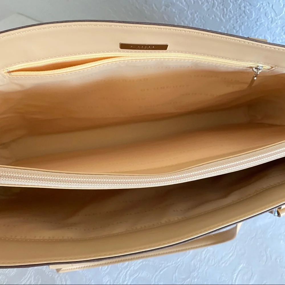 Burberry Brown Tote with Tan Strap and Plaid Cutout Detail